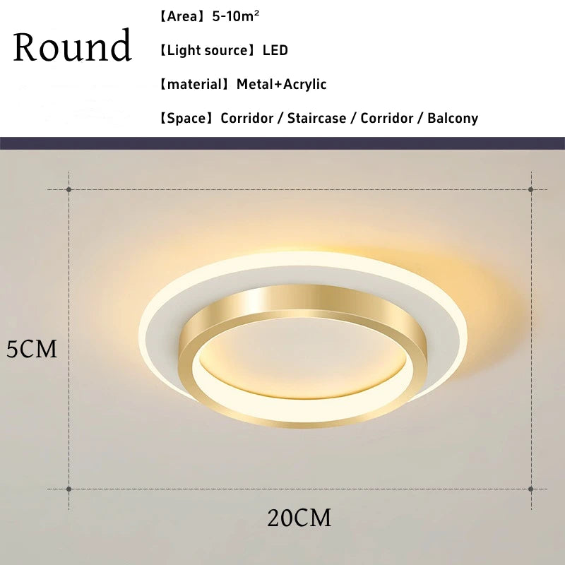 Plafonnier LED métal doré design nordique moderne pour couloir