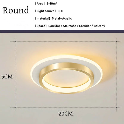 Plafonnier LED métal doré design nordique moderne pour couloir