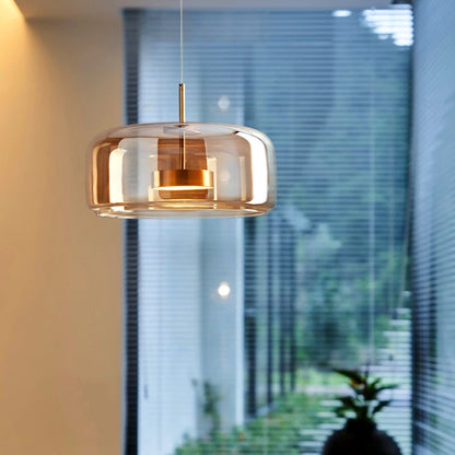 Suspension moderne en verre avec éclairage LED pour salle à manger, ambiance chaleureuse