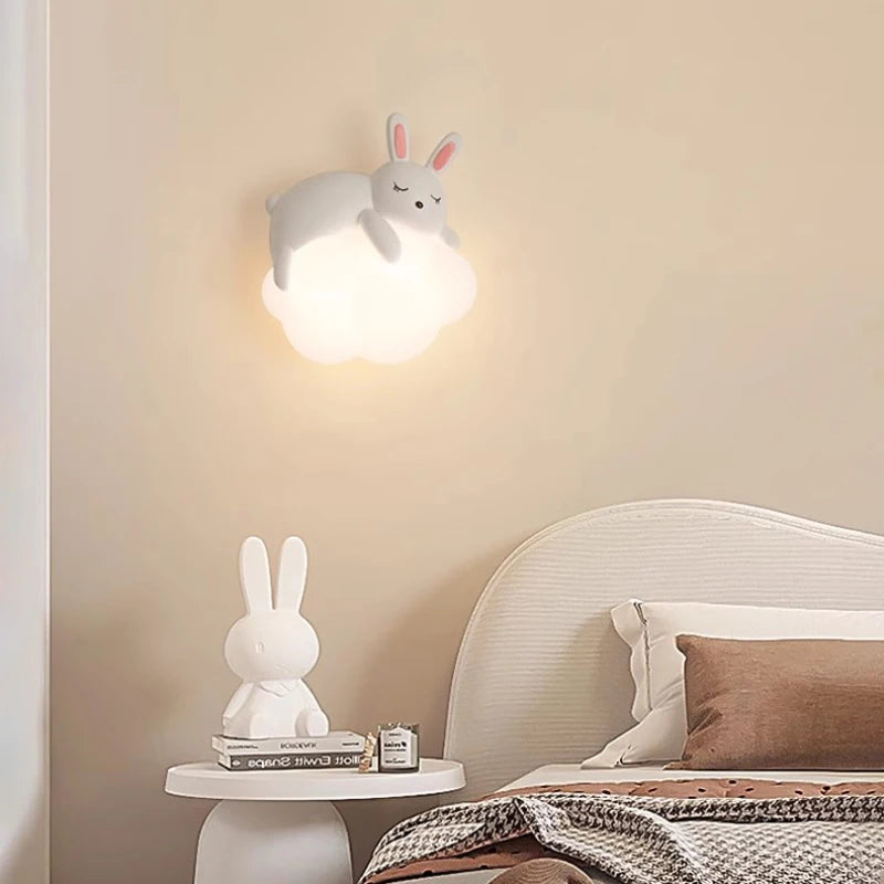 Applique Murale Enfant Ours Lapin Nuage en Résine Lumière Chaude Crème