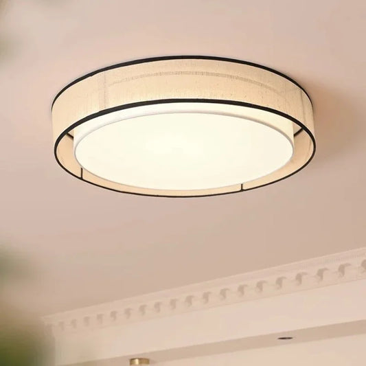 Plafonnier LED Circulaire en Tissu, Luminaire Décoratif pour Salon et Chambre