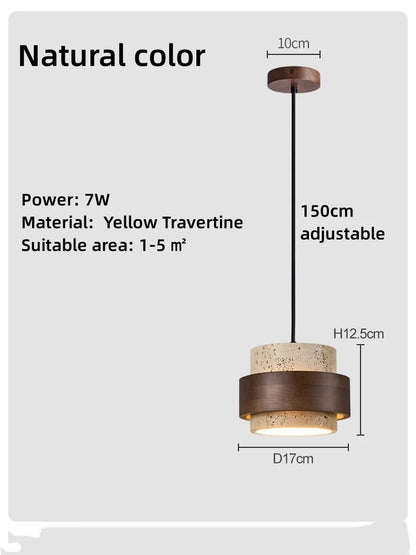 Suspension LED en pierre naturelle travertin noire, luminaire décoratif E27 réglable