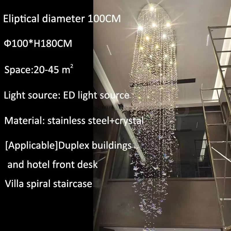 Lustre cristal K9 papillon design nordique pour salon et escalier