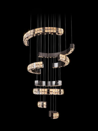 Lustre suspendu K9 cristal noir LED dimmable en acier inoxydable pour salon