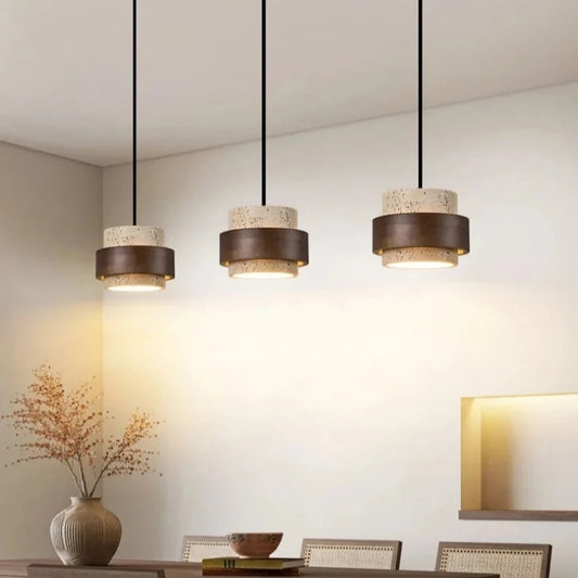 Suspension LED en pierre naturelle travertin noire, luminaire décoratif E27 réglable