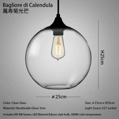 Suspension LED en verre soufflé à la bouche, design nordique moderne, lumière chaleureuse