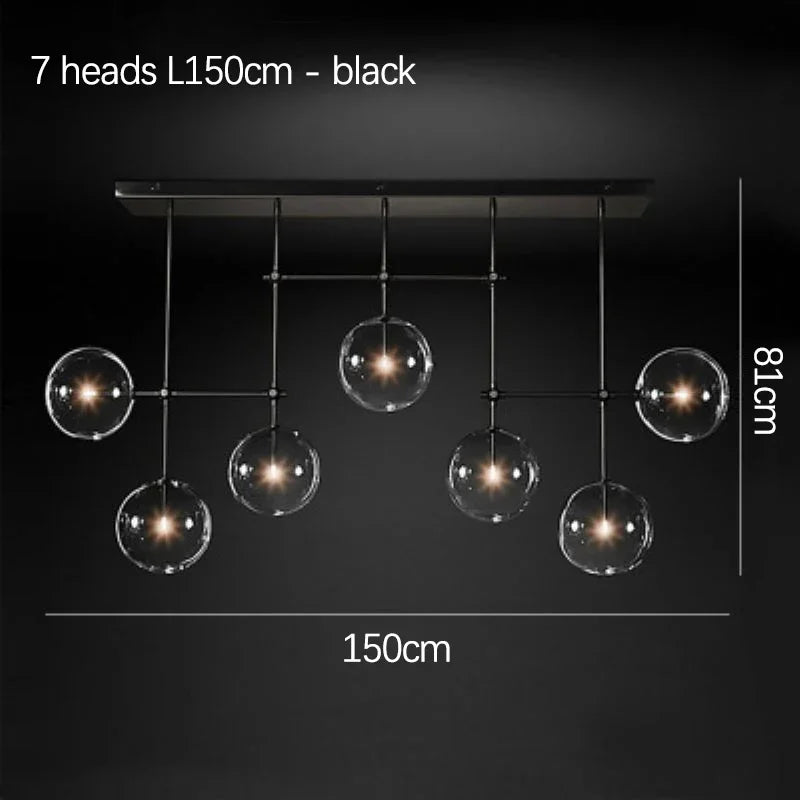 Suspension boule en verre design nordique noir et or LED pour salon et chambre