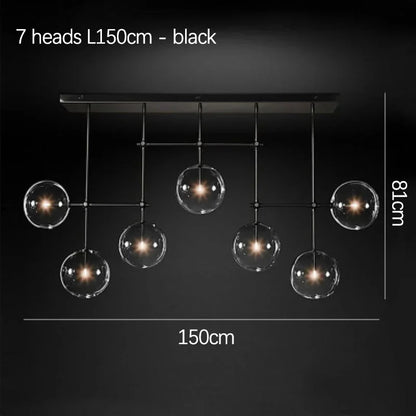 Suspension boule en verre design nordique noir et or LED pour salon et chambre