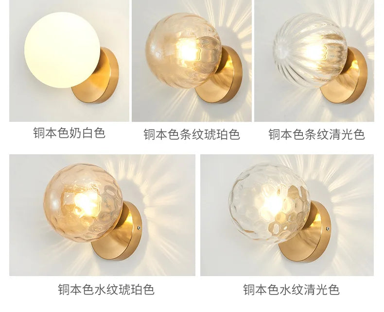Applique Murale LED Boule en Verre Doré Moderne pour Intérieur
