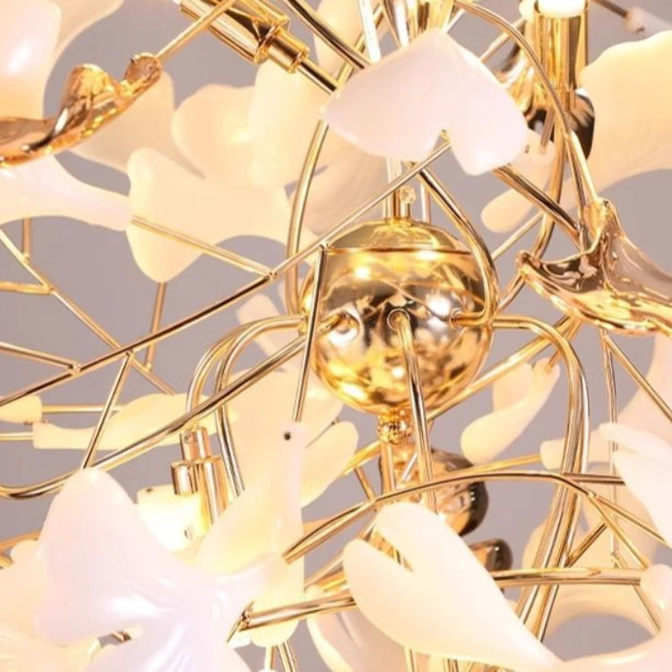 Lustre moderne feuille de Ginkgo en métal pour salon, éclairage intérieur suspendu