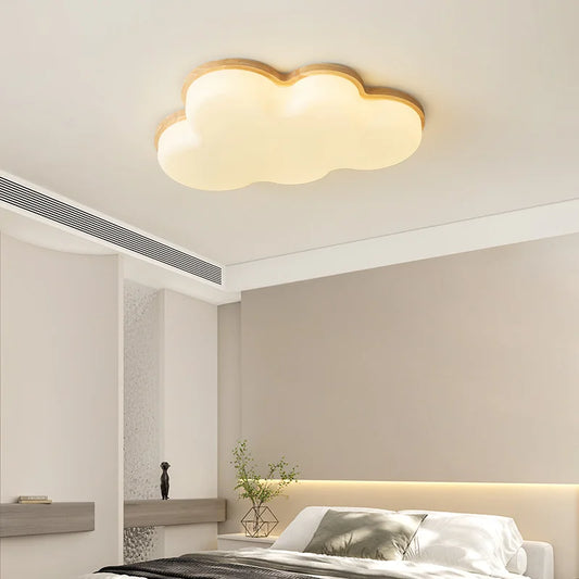 Plafonnier LED Nuage en Acrylique et Bois, Ambiance Chaleureuse pour Intérieur