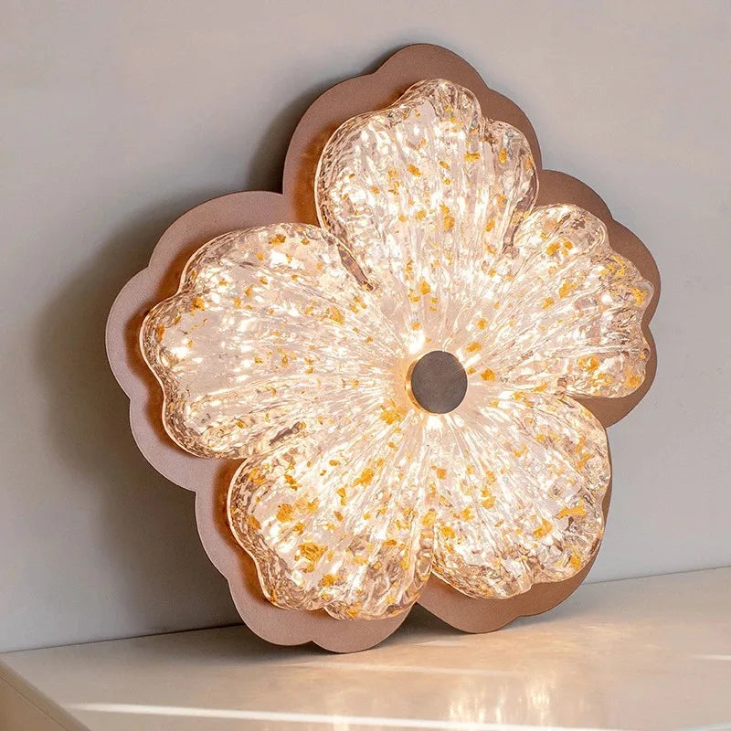 Plafonnier Vintage Français en Cristal à Fleurs, Lumière Chaude Ambiante