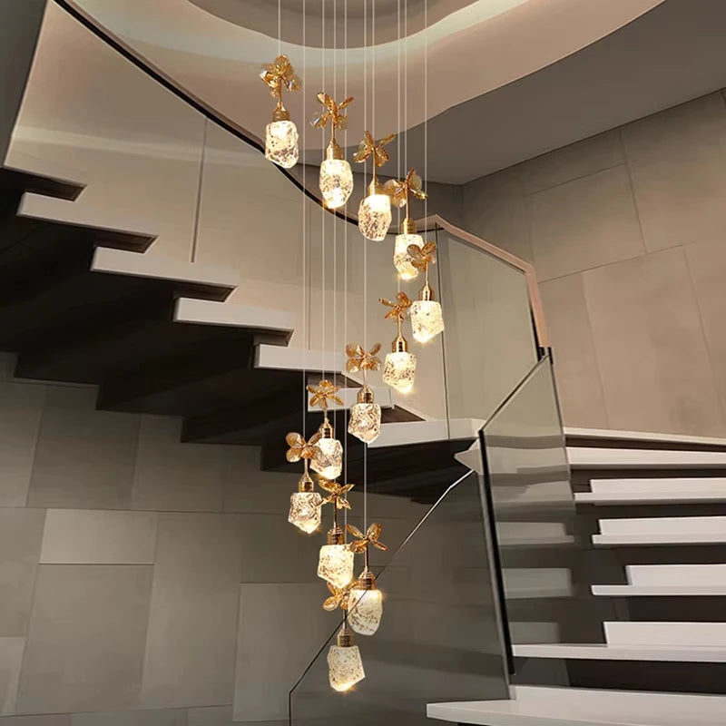 Lustre suspension moderne en cristal pour villa et salon avec LED dimmable