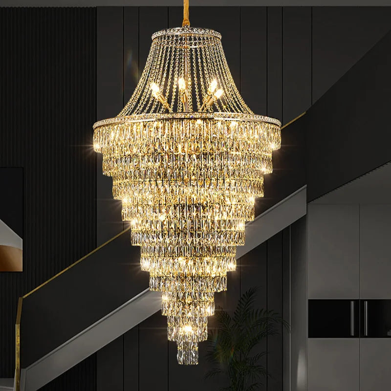 Lustre moderne en cristal noir et doré, éclairage suspendu pour salon et hall