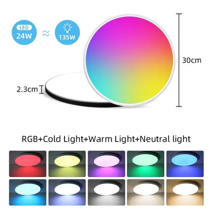 Plafonnier LED 72W RGB Dimmable avec Télécommande, Design Moderne