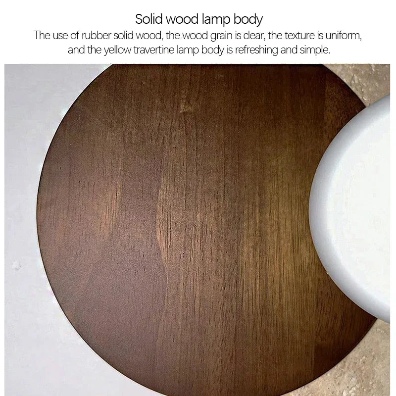 Applique Murale Japonaise en Travertin Jaune et Bois Massif, Lumière Chaude Cosy