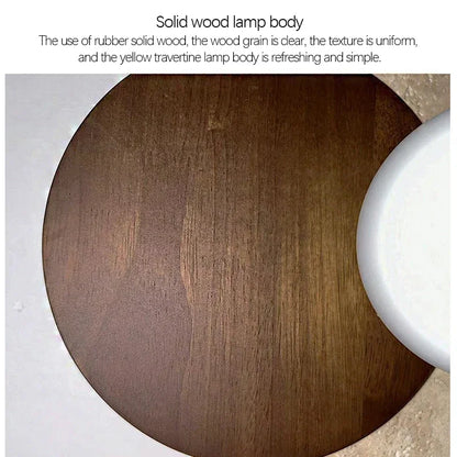 Applique Murale Japonaise en Travertin Jaune et Bois Massif, Lumière Chaude Cosy