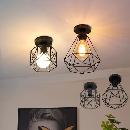 Plafonnier rétro en fer noir E27, design vintage pour intérieur et porche