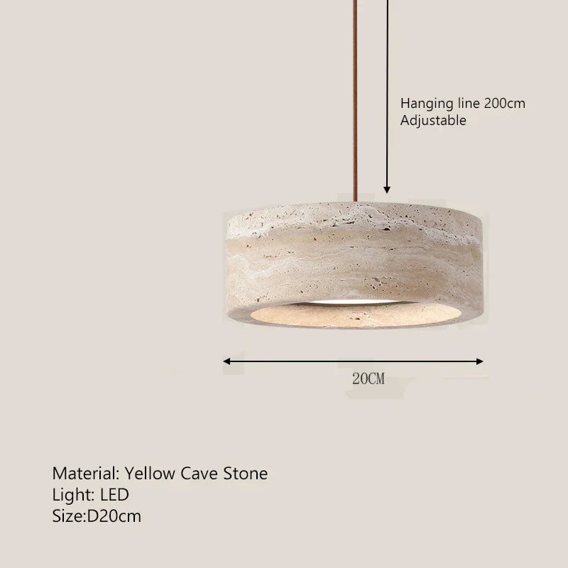 Suspension lampe ronde en pierre naturelle travertin LED réglable pour salle à manger