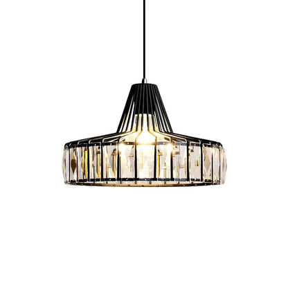 Suspension LED en cristal noir et fer, design moderne nordique