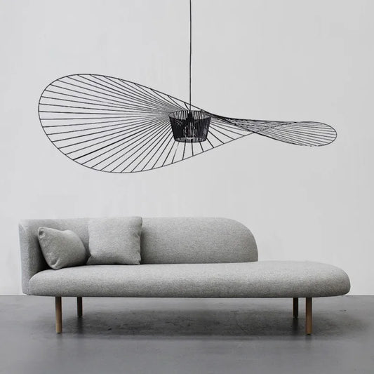 Suspension chapeau de paille Vertigo en tissu français, style nordique, lumière LED chaleureuse