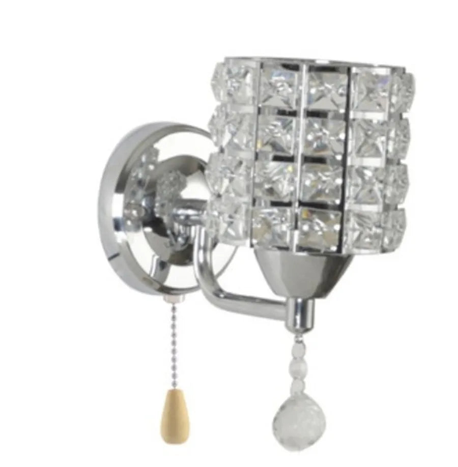 Applique Murale Cristal Cylindrique LED E27 avec Interrupteur à Tirer, Ambiance Chaleureuse