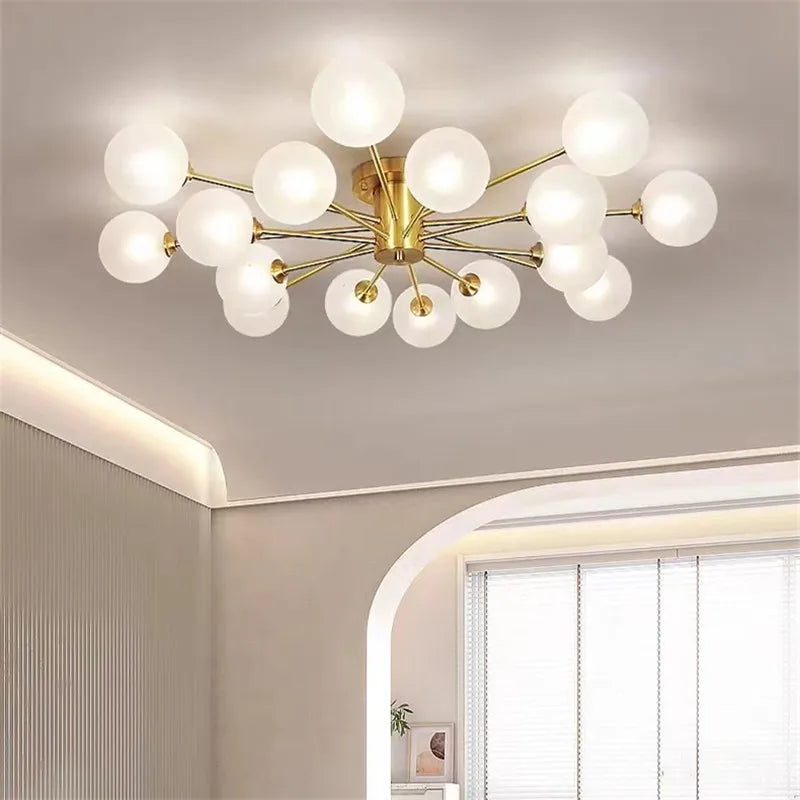 Plafonnier Sputnick design bulle en métal chrome poli pour salon et salle à manger