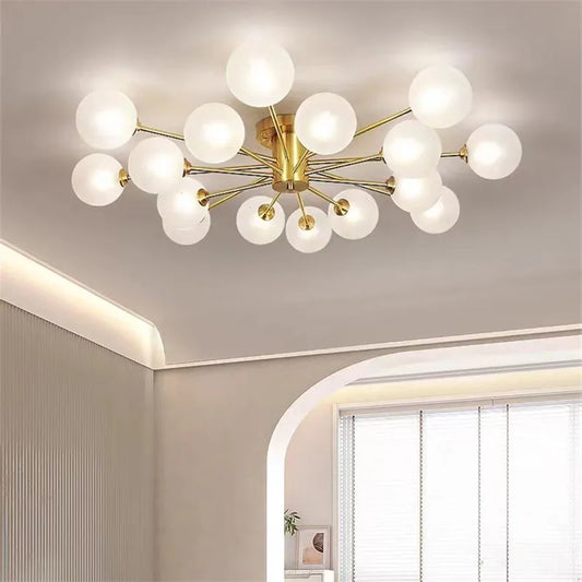 Plafonnier Sputnick design bulle en métal chrome poli pour salon et salle à manger