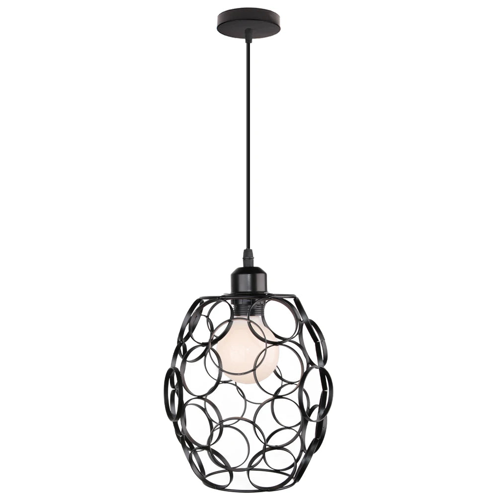 Suspension vintage en métal abat-jour cage fil noir pour éclairage intérieur