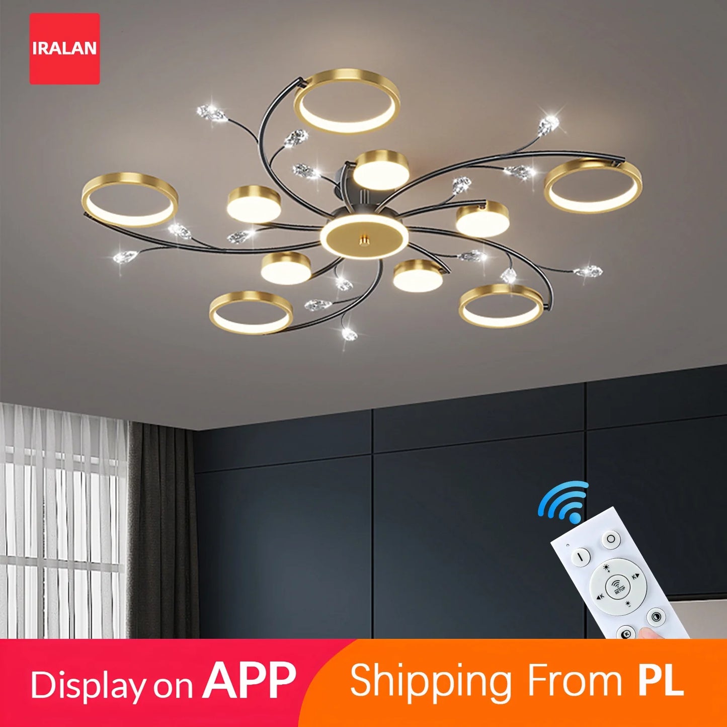 Plafonnier LED moderne nordique IRALAN avec télécommande, luminaire d’intérieur dimmable