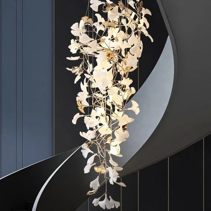 Lustre moderne feuille de Ginkgo en métal pour salon, éclairage intérieur suspendu