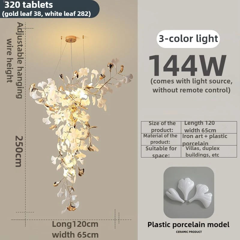 Lustre moderne feuille de Ginkgo en métal pour salon, éclairage intérieur suspendu