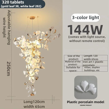 Lustre moderne feuille de Ginkgo en métal pour salon, éclairage intérieur suspendu