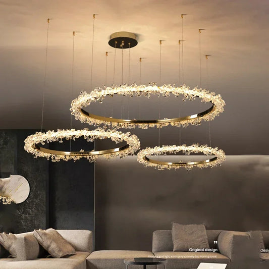 Suspension Lustre Cristal Nordique Moderne Anneau pour Salon et Chambre