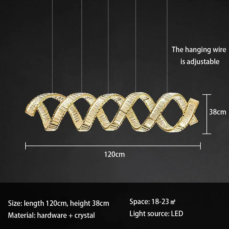 Suspension LED design moderne en fil métallique, luminaire décoratif d’intérieur en cristal