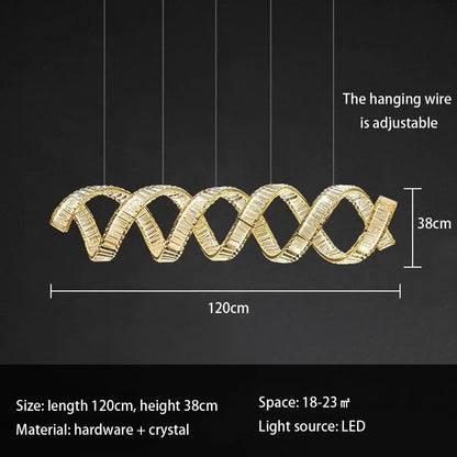 Suspension LED design moderne en fil métallique, luminaire décoratif d’intérieur en cristal