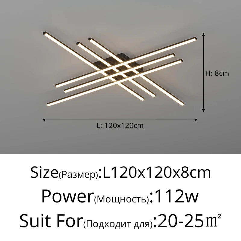 Plafonnier géométrique noir en fer pour salon et salle à manger, lumière variable