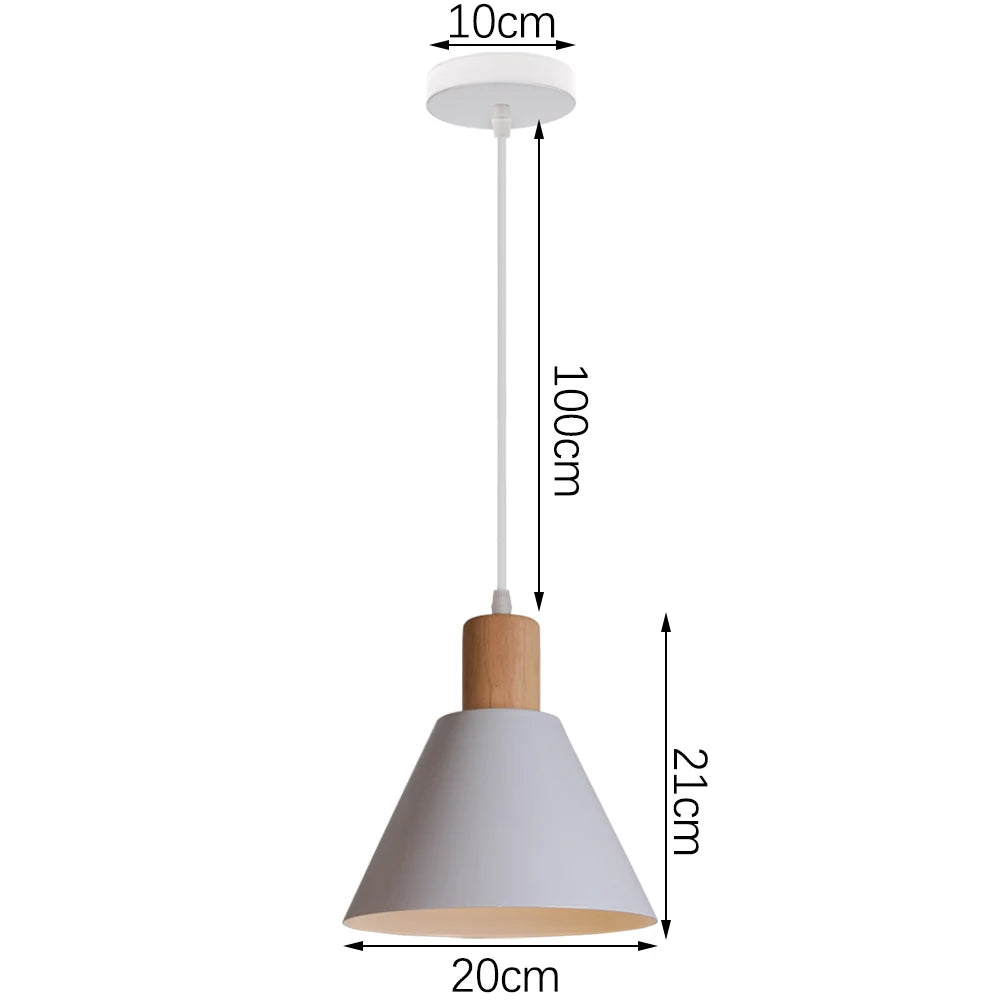 Suspension LED E27 moderne en fer et bois style nordique pour salon et cuisine