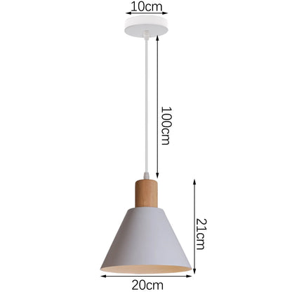 Suspension LED E27 moderne en fer et bois style nordique pour salon et cuisine