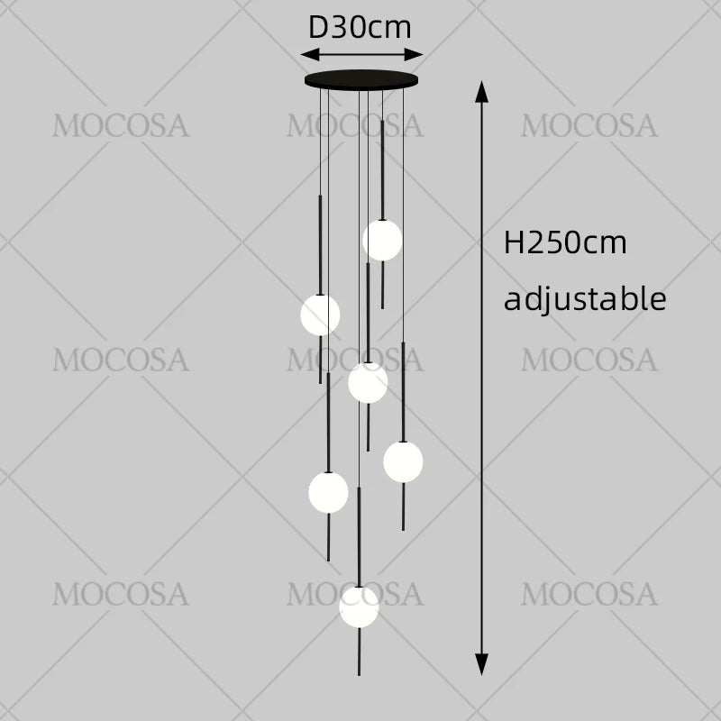 Suspension LED moderne pour escalier, lustre haute hauteur design métal