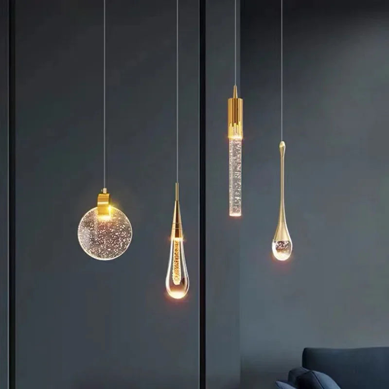 Suspension LED en cristal design nordique, luminaire intérieur élégant