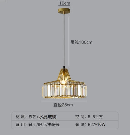 Suspension LED en cristal noir et fer, design moderne nordique