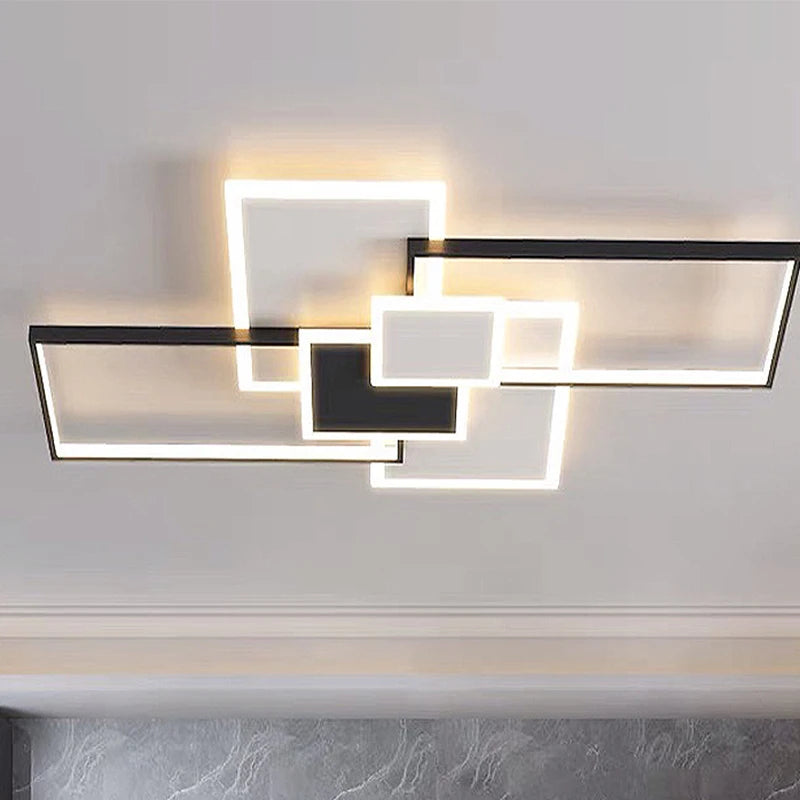 Plafonnier LED moderne en acier poli avec télécommande, lumière chaude pour salon et cuisine