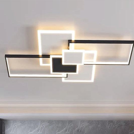 Plafonnier LED moderne en acier poli avec télécommande, lumière chaude pour salon et cuisine