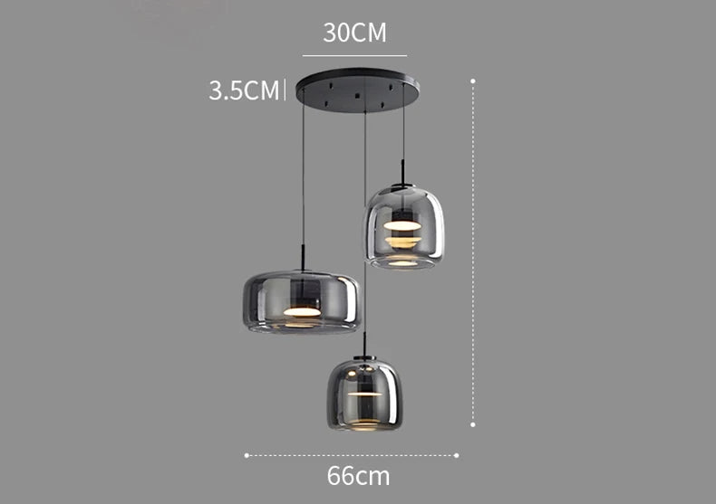 Suspension moderne en verre avec éclairage LED pour salle à manger, ambiance chaleureuse