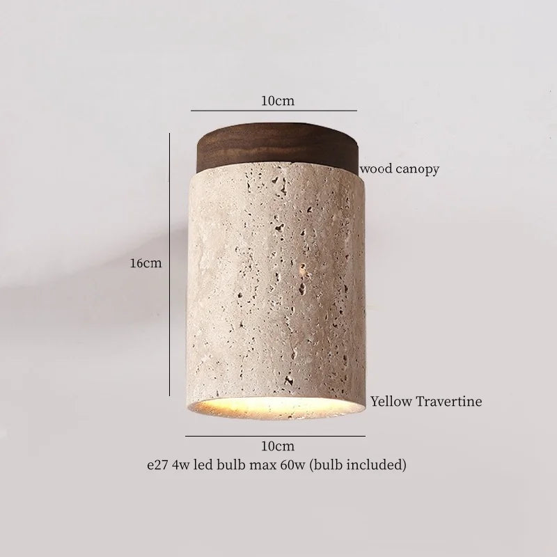 Applique Murale LED Japon Wabi Sabi en Travertin Jaune, Ambiance Chaleureuse