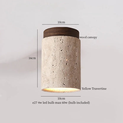 Applique Murale LED Japon Wabi Sabi en Travertin Jaune, Ambiance Chaleureuse