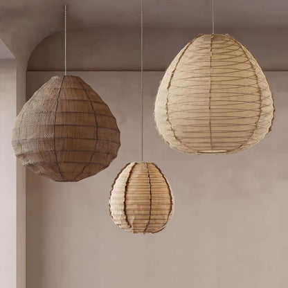 Suspension japonaise Wabi Sabi en tissu tricoté main, lumière chaleureuse