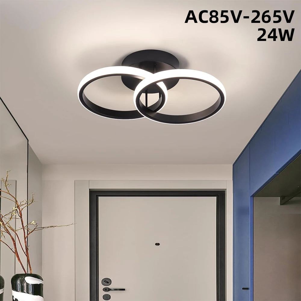 Plafonnier LED moderne à 2 anneaux en aluminium, lumière dimmable pour intérieur