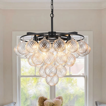 Suspension lustre LED à plusieurs niveaux en verre à bulles pour salon et villa